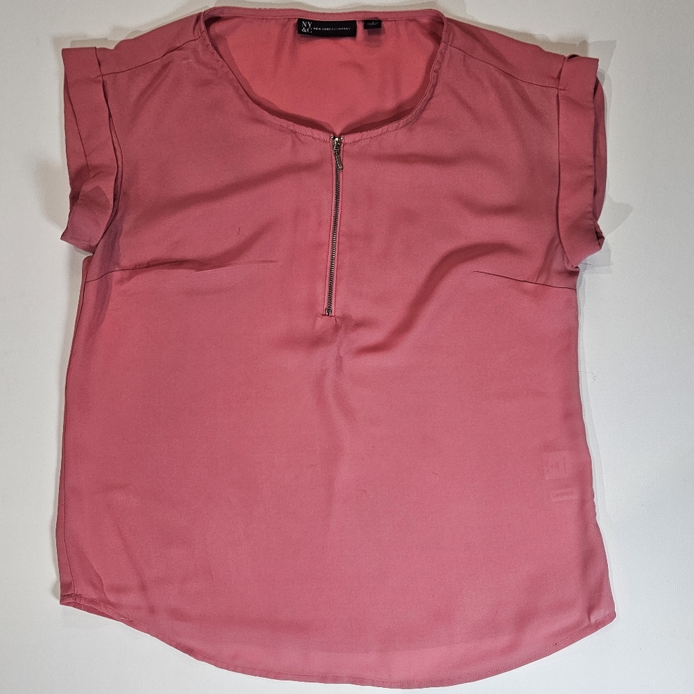 New York‎ & Company Blouse Womens Small 1/4 Zip Round Neck Feminine Office Top
